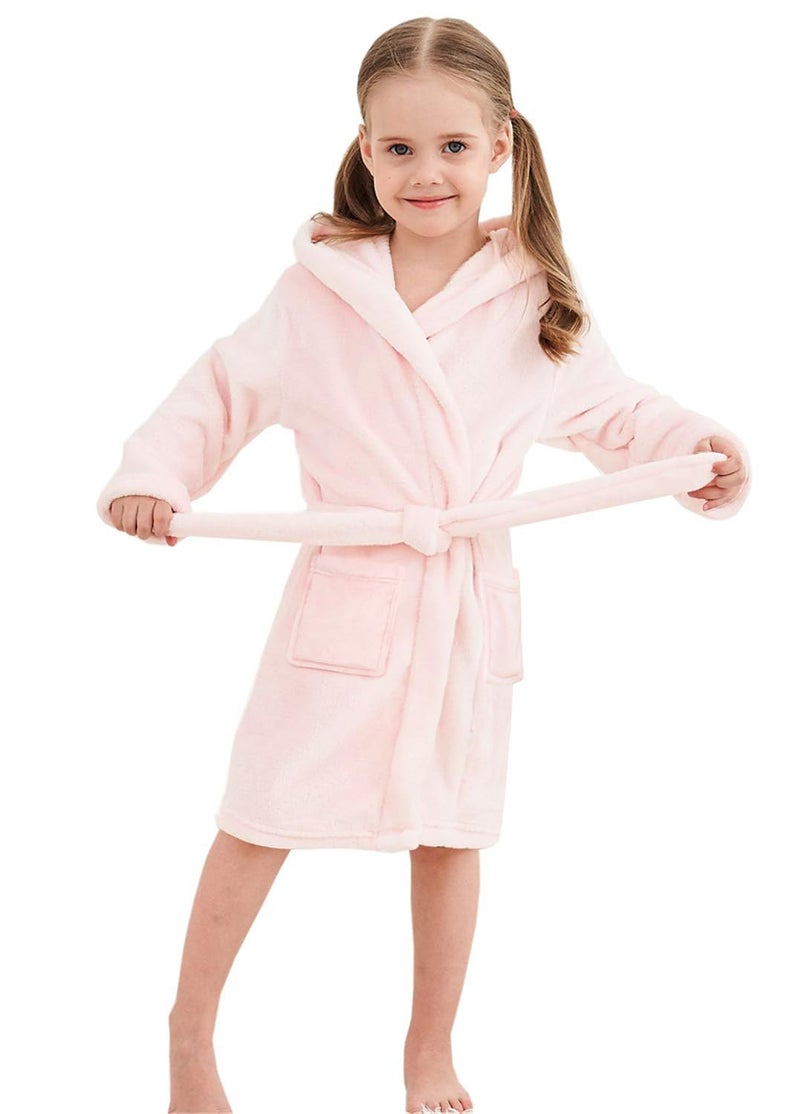 Umeyda Girls' Bathrobe, Plush Pool Cover up Hooded Fleece Robe Bathrobe for Toddler Little & Big Girls, Pink, US 9-10 Years, CN 150 - Image 3